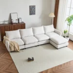 Goldoma modular L-shaped sectional sofa set with ottoman in fabric upholstery, foldable and eco-friendly design for living room