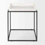 White and black marble end table with metal frame - modern 20 inch square accent table for living room