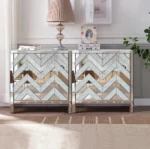 Goldoma modern solid wood sideboard cabinet with mirror trim and adjustable shelves in living room