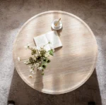 Goldoma round wood coffee table with Mars pattern in modern living room