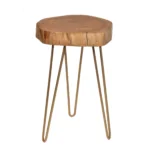 26 inch round end table with natural solid wood top, gold iron base, and convertible glass top by Goldoma