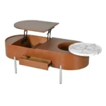 Goldoma lift top coffee table with 360-degree marble-patterned rotating tray and hidden storage