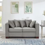 Goldoma convertible velvet loveseat sofa in apricot with tufted back and silver nailheads