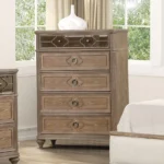 Goldoma 4-Drawer LED Chest Dresser in rustic oak veneer with soft lighting and four drawers