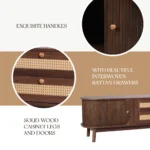 Goldoma modern farmhouse rattan TV stand for TVs up to 75 inches with solid wood legs and storage cabinets