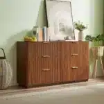 Goldoma 6-Drawer Solid Wood Dresser TV Stand - 55" Wide Oak Wave Design – side view