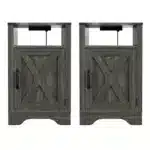 Goldoma Farmhouse Nightstand with Charging Station - Wooden Rustic End Table – angled view