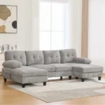 Goldoma 103.5 inch square convertible sectional sofa set with dual chaise lounges and storage pockets in modern living room