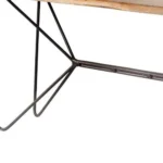 Solid acacia console table with live edge and black iron geometric base in an entryway