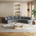Corduroy Curved Sectional Sofa Set 8 Pillows Convertible Sofa Bed Modular Oval Design for Hotel Bedroom & Living Room