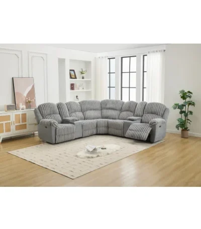 Goldoma Corduroy L-Shape Modular Sofa with Wireless Charger - modern sectional sofa in living room