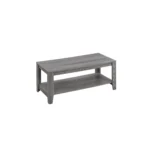 Goldoma 42-inch gray farmhouse coffee table set of three with storage shelves in a living room