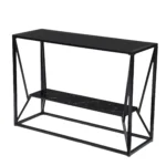 Goldoma 42-inch black glass console table with shelves in a modern entryway setting