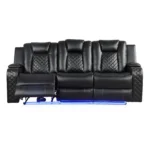 Goldoma power reclining corner sofa set with LED lights in black faux leather