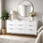 Goldoma 9-drawer oak dresser with TV stand – solid wood storage chest for bedroom and living room