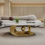 Goldoma Sculptural Coffee Table with Faux Marble Top and Stainless Steel Base
