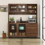 Goldoma Modern Wavy Curve Sideboard with wine rack and adjustable shelves in a dining room