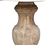 Goldoma 26 inch brown marble and solid wood round end table in a living room setting