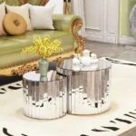 Goldoma adjustable height coffee table with glass top and wood frame in modern living room