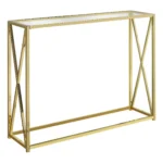 Goldoma 42-inch clear and gold glass console table with mirrored accent in a modern living room