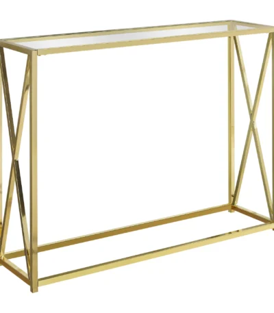 Goldoma 42-inch clear and gold glass console table with mirrored accent in a modern living room