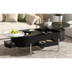 Goldoma lift top coffee table with hidden storage and rotating tray in black finish
