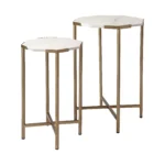 White marble end table with gold metal frame - Goldoma 25" round side table for living room