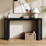 Goldoma vintage console table with beaded trim and reversible curved legs in oak finish