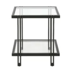 Goldoma 22-Inch Black Square End Table with Clear Glass Top and Shelf – close-up detail