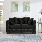 Goldoma convertible velvet loveseat sofa in apricot with tufted back and silver nailheads