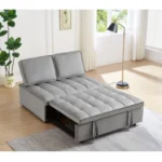 Modern Double Seat Convertible Sofa Bed Grey Velvet Fabric with Detachable Backs for Bedroom & Living Room-FCJ Design