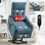 Blue Chenille Power Lift Recliner with Massage & Heat for Elderly, Heavy Duty Motion, Max Recline 155°