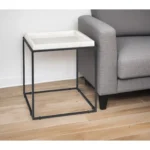 HMS 20" White and Black Marble Square Frame End Table with Metal Accents for Living Room Furniture
