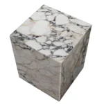 Goldoma 20-inch ivory marble square block end table with natural veining and wood base