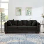 Goldoma convertible velvet loveseat sofa in apricot with tufted back and silver nailheads
