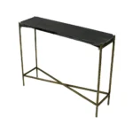 Goldoma 32-inch black and gold console table with stone top and iron frame in a living room entryway