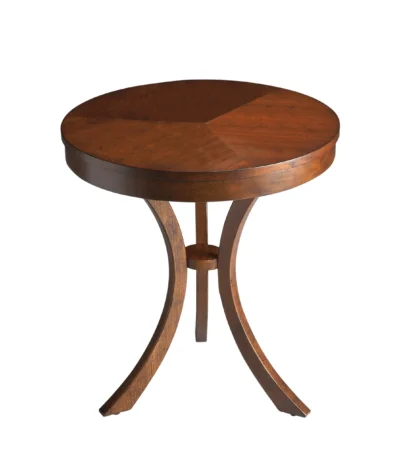 Goldoma 26 inch rustic round end table in medium brown distressed finish, perfect as a sofa side table