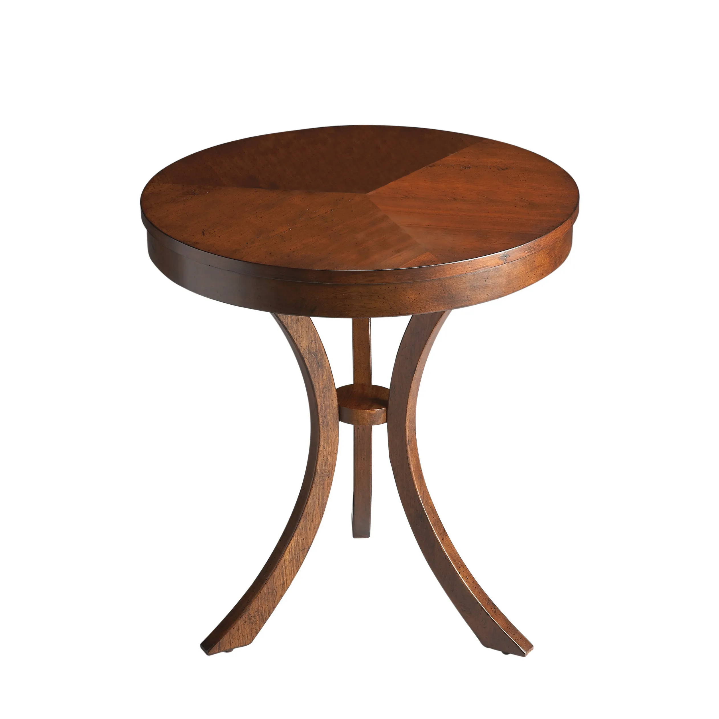 H6603fd9fcb284f1aa68548cfcd72e2ceB.webp Goldoma 26 inch rustic round end table in medium brown distressed finish, perfect as a sofa side table