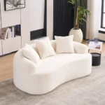 Warm Beige Convertible Corner Curved Loveseat  Compressed No Assembly Chenille Small Sofa with Memory Foam - Image 8