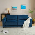 81 Navy Blue Modern Square Arm Loveseat Set with Soft Velvet Upholstery Deep Cushions Sturdy Legs for Living Room Bedroom-FCJ - Image 3