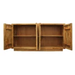 Goldoma 72 inch solid wood sideboard with four doors and shelves in warm brown finish for living room or dining room