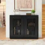 Goldoma Mid-Century Modern Solid Wood Fluted Sideboard with Outlet Holes – angled view