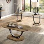 Goldoma 3-piece coffee table set with oak wood top and U-shape base in sand black finish