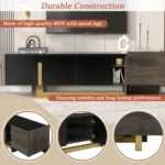 Goldoma mid-century TV stand with black MDF and metal legs, featuring drawer and cabinets for TV up to 59 inches