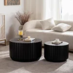 Goldoma nesting coffee table set in solid wood with fluted design, Scandinavian minimalist style for living room