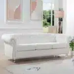 Goldoma Modern White Velvet 2-Seater Convertible Sofa with Extendable Seat – close-up detail