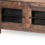 Rustic TV stand 76 inch reclaimed wood with distressed brown finish and enclosed storage doors