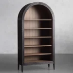Goldoma traditional solid wood arched bookcase and wine cabinet with antique finish, wall-mounted, featuring spacious shelves and wine storage