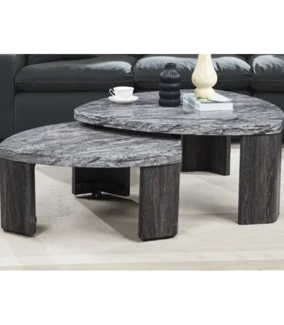 Modern nesting coffee table set of 2 with genuine marble tops and wood frames, by Goldoma