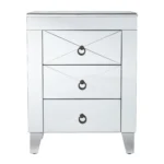 Modern silver console table with 3 drawers in living room setting - Goldoma silver console table